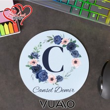 Vuao Kişiye Özel Isimli ve Harfli Yuvarlak Mouse Pad 19.5 Cm, Kaymaz Taban - Baskılı Mousepad