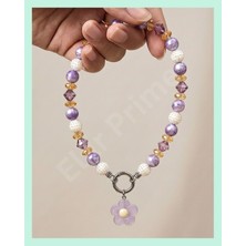 Elar Aksesuar Lila Boncuklu El Yapımı Köpek Tasması - Çiçek Detaylı Köpek Boyun Tasması