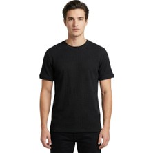 Trender Waffle O Yaka Erkek T-Shirt 2709 Siyah
