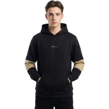 Trender Kapüşonlu Kol Parçalı Kanguru Cep 3 Iplik Erkek Sweat 5731 Siyah