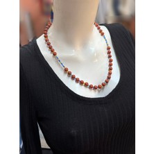 Ayre Style Kırmızı Jasper Doğal Taş Uzun Kolye 57 cm Renkli Kum Boncuklu Kadın Kolye