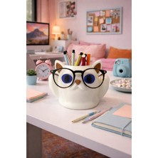 Novatech İnovasyon Kedi Figürlü Kalemlik ve Gözlük Tutucu Dekoratif ve Fonksiyonel Tasarım Ev Genç Odası Dekoru Masa Üstü Figür