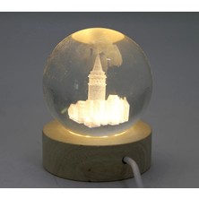 Belle Fusion 3D Kristal Cam Küre Ahşap Soketli Istanbul Temalı LED Lamba AALK2575