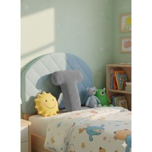Puff Table Peluş T Harf Yastık , Dekoratif Kırlent , Açık Gri Teddy Kumaş , Büyük Boy 50 cm