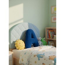 Puff Table Peluş A Harf Yastık , Dekoratif Kırlent , Koyu Mavi Teddy Kumaş, Büyük Boy 50 cm