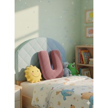 Puff Table Peluş U Harf Yastık , Dekoratif Kırlent , Pembe Teddy Kumaş , Büyük Boy 50 cm