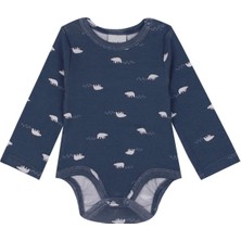 Antebies Organik Lacivert Kutup Ayısı Desenli Çıtçıtlı Uzun Kollu Erkek Bebek Body