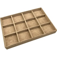 Megass Dekor Süet Kumaş Sütlü Kahve Renk 22/14 CM12 Bölmeli Takı Sergileme Tablası