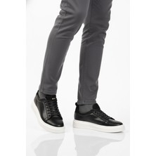 Conteyner Siyah Beyaz Bağcıklı Cilt Hafif Esnek Erkek Sneaker 179 M