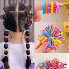 Cinderella 100'LÜ Küçük Yumuşak Lastikli At Kuyruğu Bağlama Toka Seti - Renkli Bebek Çocuk Lastik Saç Tokası