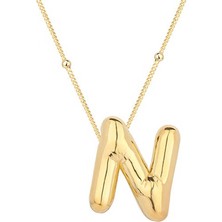 Skygo 925 Ayar Gümüş Gold Balon N Harfi Kadın Kolye