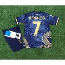 Alaturka Mix Real Madrid C.ronaldo Mavi Dragon Desenli Çocuk Forması Çorap Bileklik Hediyeli (Blue)