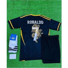 Alaturka Mix Real Madrid C.ronaldo Siyah Gold Dragon Çocuk Forması Çorap Bileklik Hediyeli (Black/gold)