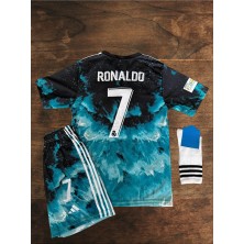 Alaturka Mix Cr7 Mavi Dalga Desenli Ronaldo Çocuk Forması 3 Lü Set