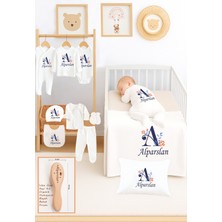 Sitilin Erkek Bebek %100 Pamuk Organik Isim Baskılı Yenidoğan Hastane Çıkışı Fırça Bebek Hediye Seti STL7151