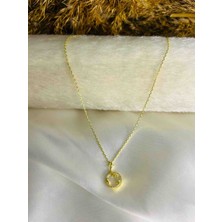 Generic 925 Ayar Gümüş Gold (Altın ) Renkli Yıldız Parıltısı Temalı Sedefli Kadın Kolye -  Çift Yönlü Model