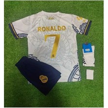 Alaturka Mix Real Madrid C.ronaldo Dragon Özel Konsept Çocuk Forması Çorap Bileklik Hediyeli (White/gold)