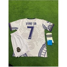 Alaturka Mix Vini Jr 7 Dragon Desenli Beyaz Özel Tasarım Çocuk Futbol Forması 3'lü Takım