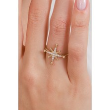 Oroline Kuyumculuk 14 Ayar Yıldız Desenli Altın Şık Kadın Altın Yüzük