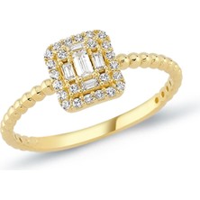 Oroline Kuyumculuk 14 Ayar Modern Altın Baget Taşlı Altın Kadın Yüzük