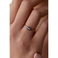 Oroline Kuyumculuk 8 Ayar Minimal Lacivert Mineli Altın Kadın Eklem Yüzük