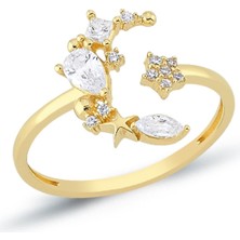 Oroline Kuyumculuk 8 Ayar Ay Yıldız Motifli Baget Taşlı Şık Kadın Altın Yüzük