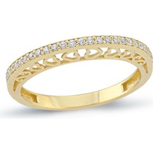 Oroline Kuyumculuk 8 Ayar Altın Kalpli Sıralı Taşlı Kadın Eklem Yüzük