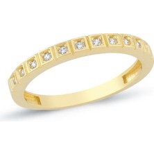 Oroline Kuyumculuk 14 Ayar Yarım Tur Taşlı Kadın Altın Minimal Yüzük