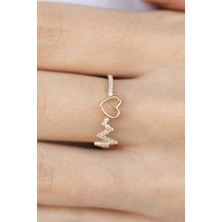 Oroline Kuyumculuk 14 Ayar Altın Kalp Ritim Minimal Kadın Altın Yüzük