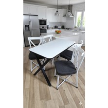 Bambeds Mobilya 60X120 Beyaz Masa x Sandalye Takımı, 4 Kişilik Mutfak Masa Takımı Beyaz Sandalye