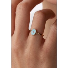 Oroline Kuyumculuk 8 Ayar Oval Tasarımlı Mineli Kadın Altın Eklem Yüzük