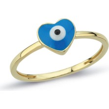 Oroline Kuyumculuk 8 Ayar Kalp Desenli Nazar Mineli Kadın Altın Yüzük