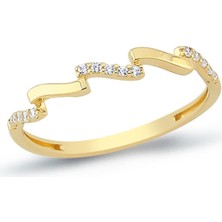 Oroline Kuyumculuk 8 Ayar Dalga Desenli Kadın Minimal Altın Yüzük