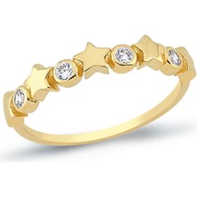 Oroline Kuyumculuk 8 Ayar Yıldız Desenli Taşlı Kadın Altın Yüzük