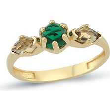 Oroline Kuyumculuk 8 Ayar Yeşil Taşlı Minimal Kadın Altın Yüzük