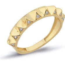 Oroline Kuyumculuk 14 Ayar Piramit Desenli Taşlı Altın Kadın Yüzük