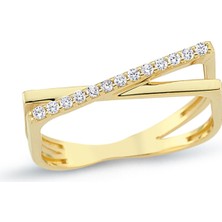 Oroline Kuyumculuk 14 Ayar Çapraz Model Taşlı Kadın Altın Yüzük