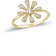 Oroline Kuyumculuk 14 Ayar Mineli Çiçek Desenli Altın Yüzük