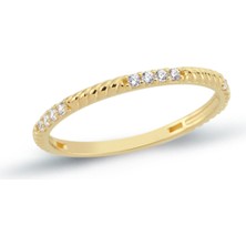 Oroline Kuyumculuk 14 Ayar Ince Minimal Taşlı Kadın Altın Eklem Yüzük