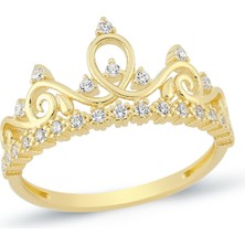 Oroline Kuyumculuk 14 Ayar Taç Desenli Şık Kadın Altın Yüzük