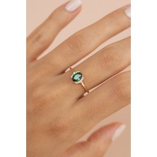 Oroline Kuyumculuk 14 Ayar Yeşil Taşlı Minimal Kadın Altın Yüzük