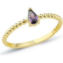 Oroline Kuyumculuk 14 Ayar Altın Mor Damla Taşlı Burgulu Yüzük