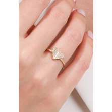 Oroline Kuyumculuk 8 Ayar Kalp Desenli Minimal Kadın Altın Eklem Yüzük