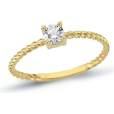 Oroline Kuyumculuk 8 Ayar Burgu Desenli Minimal Altın Kadın Tektaş Yüzük