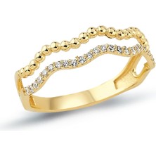 Oroline Kuyumculuk 14 Ayar Burgulu Taşlı Paralel Altın Yüzük