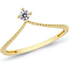 Oroline Kuyumculuk 14 Ayar Altın Tektaş Desenli Kadın Eklem Yüzük