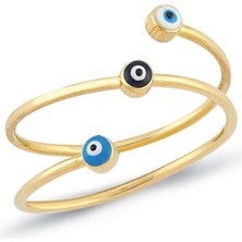 Oroline Kuyumculuk 8 Ayar Sarmal Desenli Nazar Boncuklu Altın Minimal Yüzük