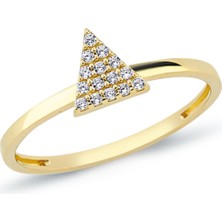 Oroline Kuyumculuk 8 Ayar Üçgen Desenli Taşlı Kadın Altın Yüzük