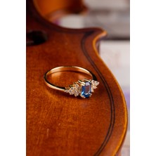 Oroline Kuyumculuk 14 Ayar Mavi Baget Taşlı Kadın Altın Yüzük