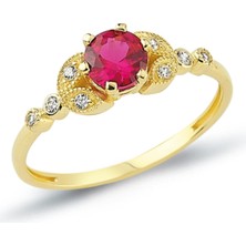 Oroline Kuyumculuk 8 Ayar Kırmızı Taşlı Şık Kadın Altın Yüzük